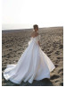 White Pleated Satin Slit Unusual Wedding Dress